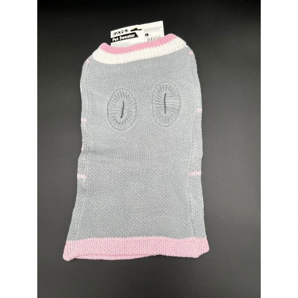 Just Paws Pet Sweater Large Gray Pink White Heart Knit Dog Clothes PK88072VW